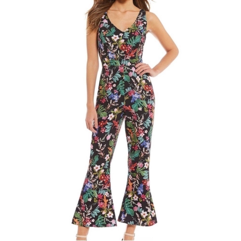 Gianni Bini Sophia Floral Tropical Boho Sleeveless Flared Leg Jumpsuit